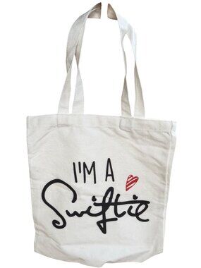 "I'm a Swiftie" White Canvas Tote Bag w/Black Lettering & Red Heart 21" Tall